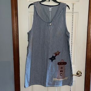 VTG-Haik’s-L-patchwork,sailor collar,blue/white striped, sleeveless jumper dress